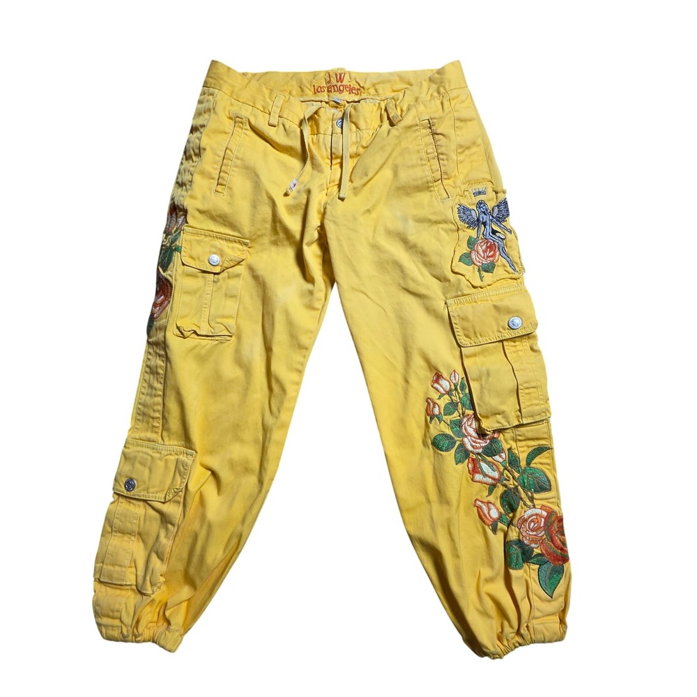 JW Los Angeles Rose Angel Embroidered Cargo Jogger Pants S/24 Utility Retro Y2K